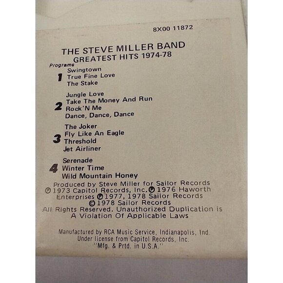 STEVE MILLER BAND / GREATEST HITS 1974-78 / 8-TRACK TAPE / CAPITOL 133199 - Picture 4 of 6
